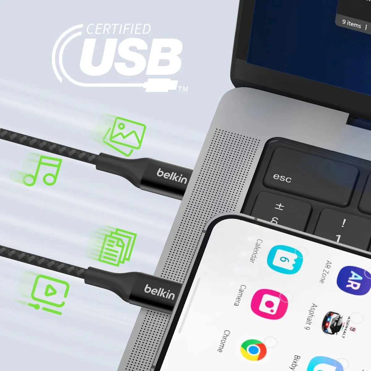 Belkin USB-C 240W BoostCharge Nylon Gevlochten 1m - CAB015BT1MBK - Zwart