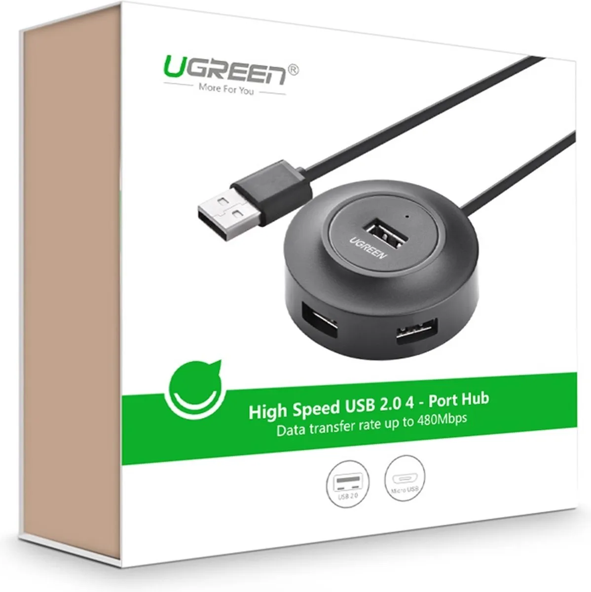 UGREEN USB A Hub CR106-20277 - 4x USB 2.0 - 1m Kabel - Zwart