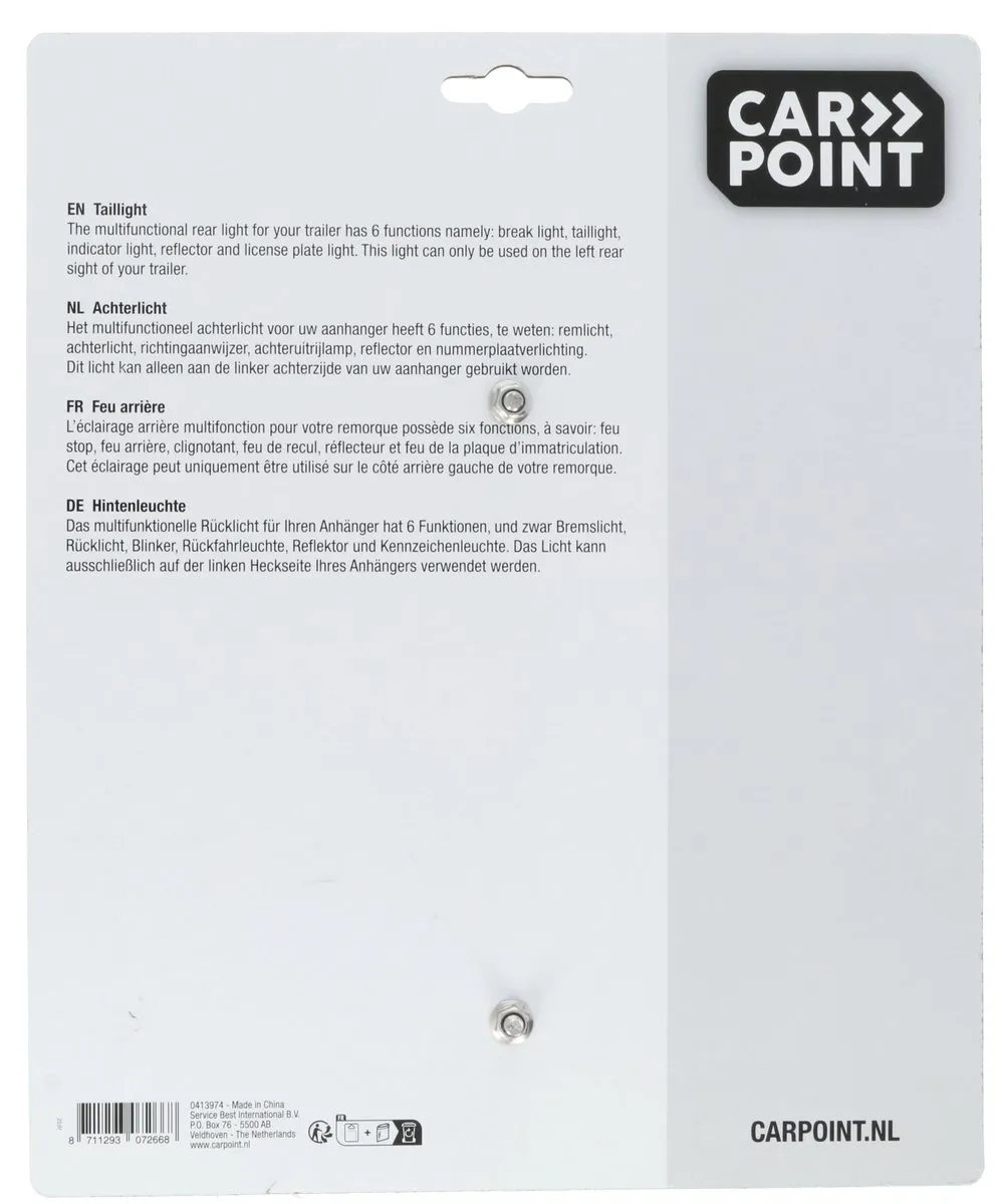 Carpoint Achterlicht 12V 220x100mm - Links - Wit/Oranje/Rood