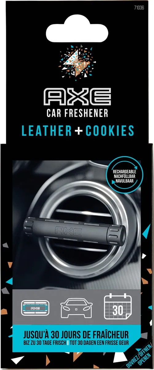 Axe Luchtverfrisser Leather & Cookies Auto 44ml - 3-delig - Zwart/Zilver