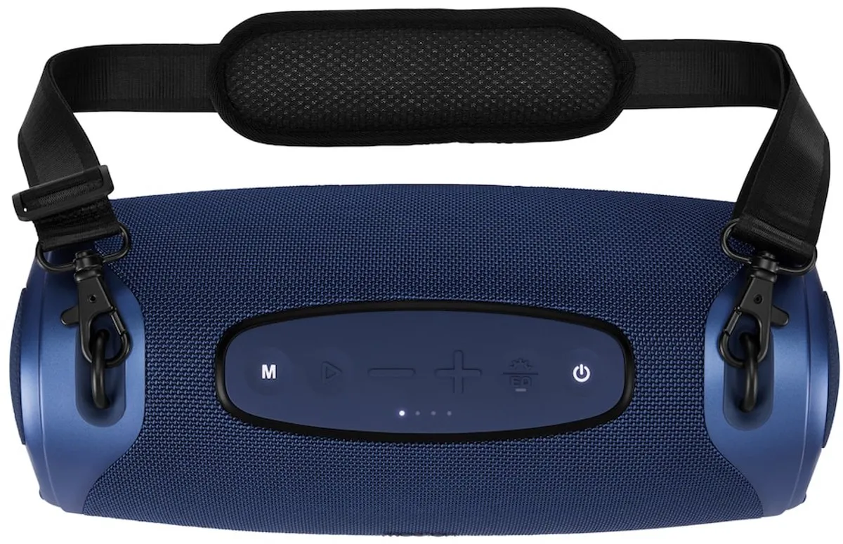 MEDION P61762 draagbare Bluetooth luidspreker (oplaadbare batterij, bass boost, RGB lichteffecten, IPX7 waterbescherming & robuust, geïntegreerde powerbank, 2x 25 W RMS) Blauw