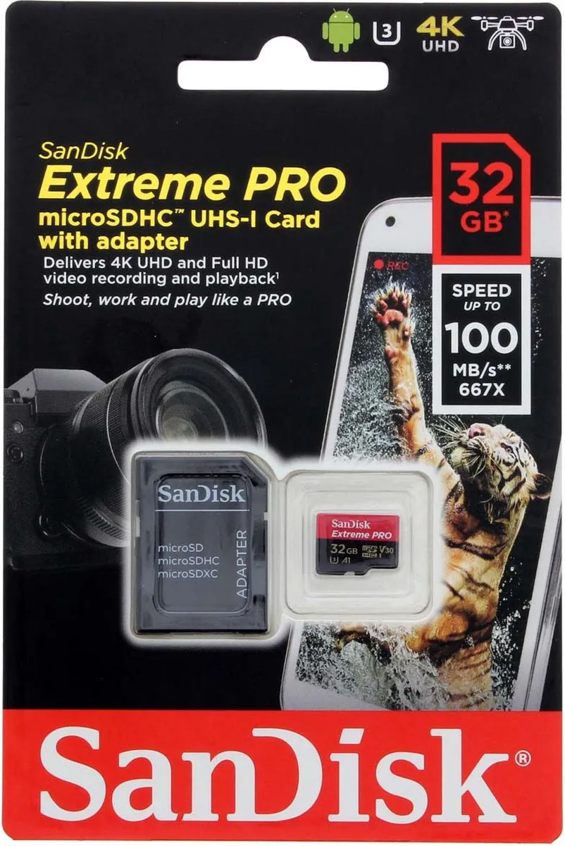 SanDisk Extreme Pro Micro SDHC 32GB SDSQXCG-032G-GN6MA - met adapter