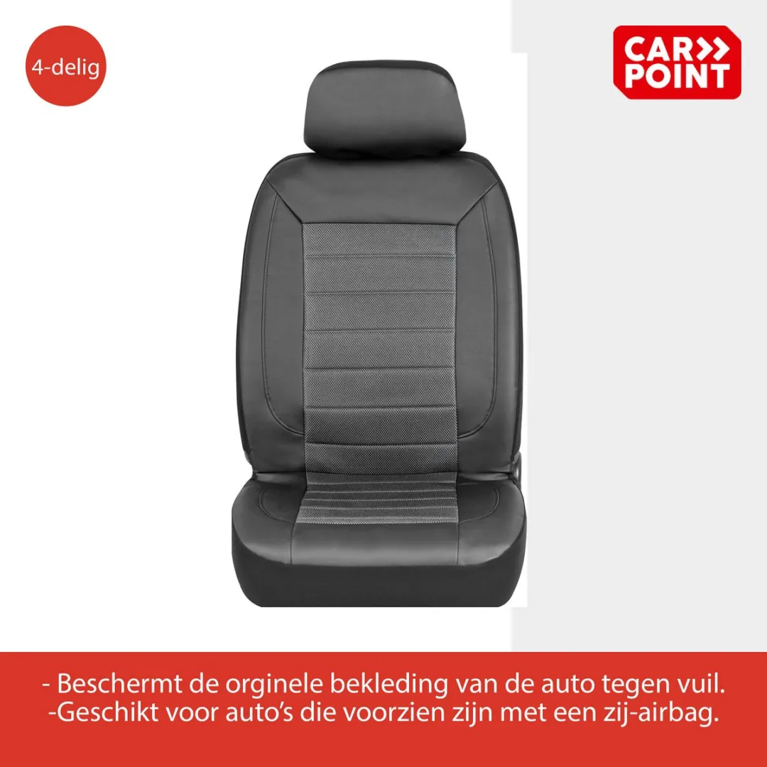 Carpoint Stoelhoesset Praag 4-delig - 2 Stuks - Zwart/Grijs gestreept