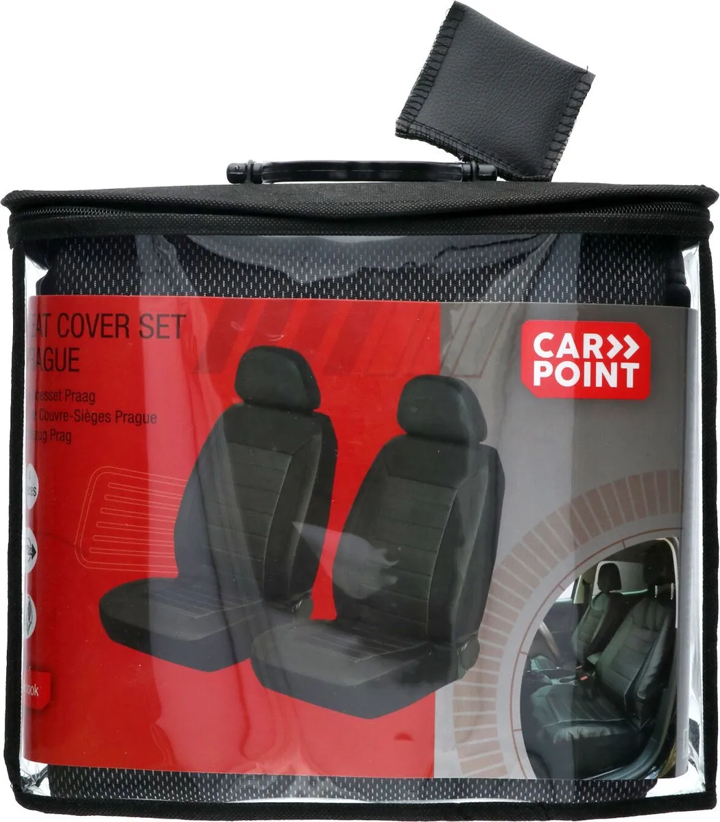 Carpoint Stoelhoesset Praag 4-delig - 2 Stuks - Zwart/Grijs gestreept - afbeelding 6 van 6