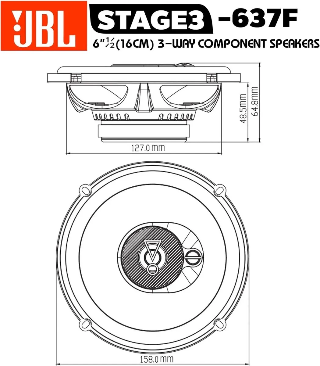 JBL Stage3 637F Autospeakers - 225W - 3-weg Triaxiaal - 2x165mm