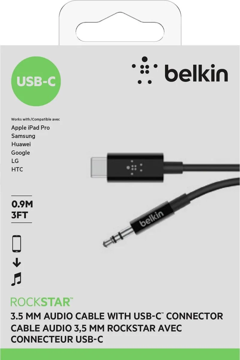 Belkin F7U079bt03-BLK USB-C naar 3.5mm Audiokabel - Zwart