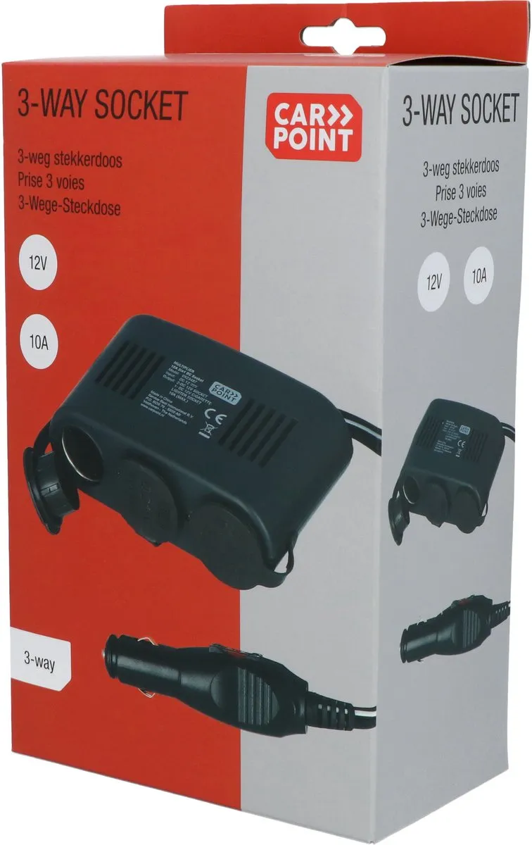 Carpoint LED 3-weg Aanstekerdoos 12V 10A - Zwart - afbeelding 6 van 6