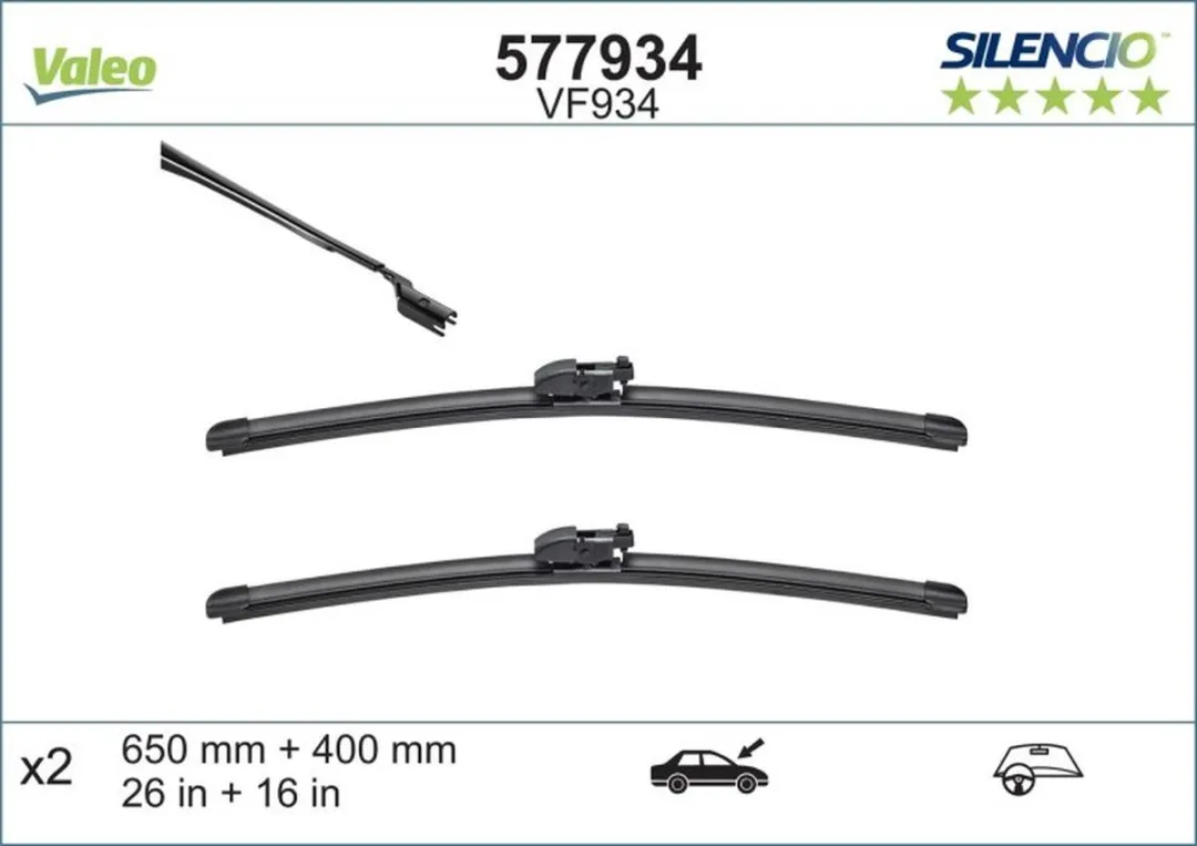 Valeo Silencio Flatblade VF934 Set Ruitenwissers - Zwart - afbeelding 2 van 2
