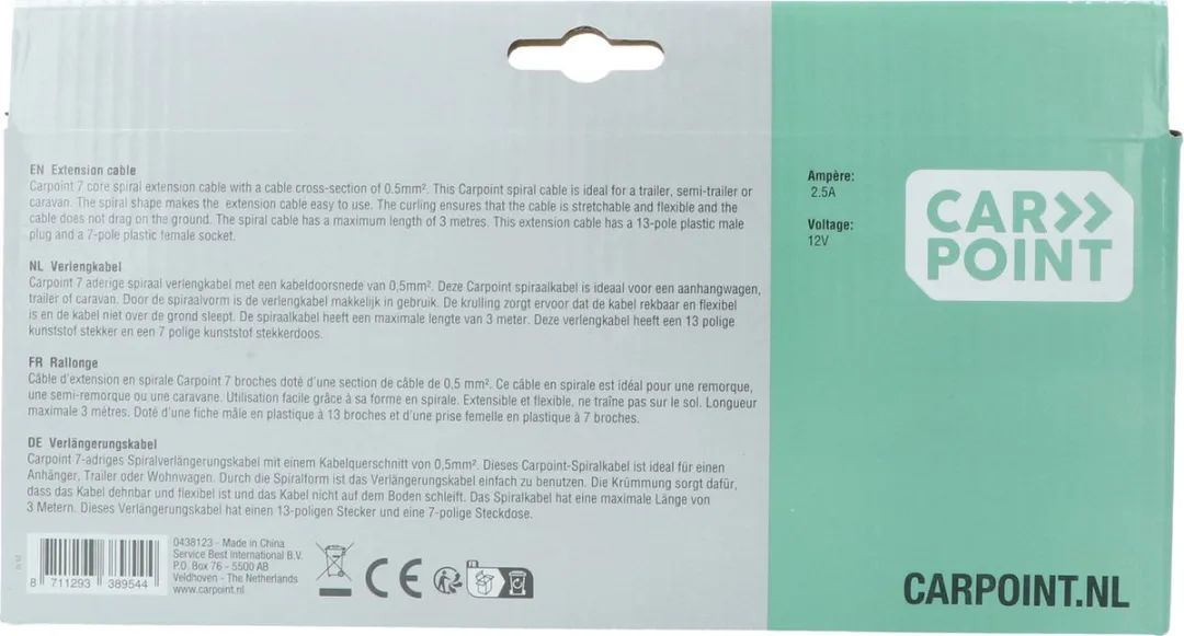 Carpoint Spiraal Trailer Verlengkabel 13p naar 7p - Zwart