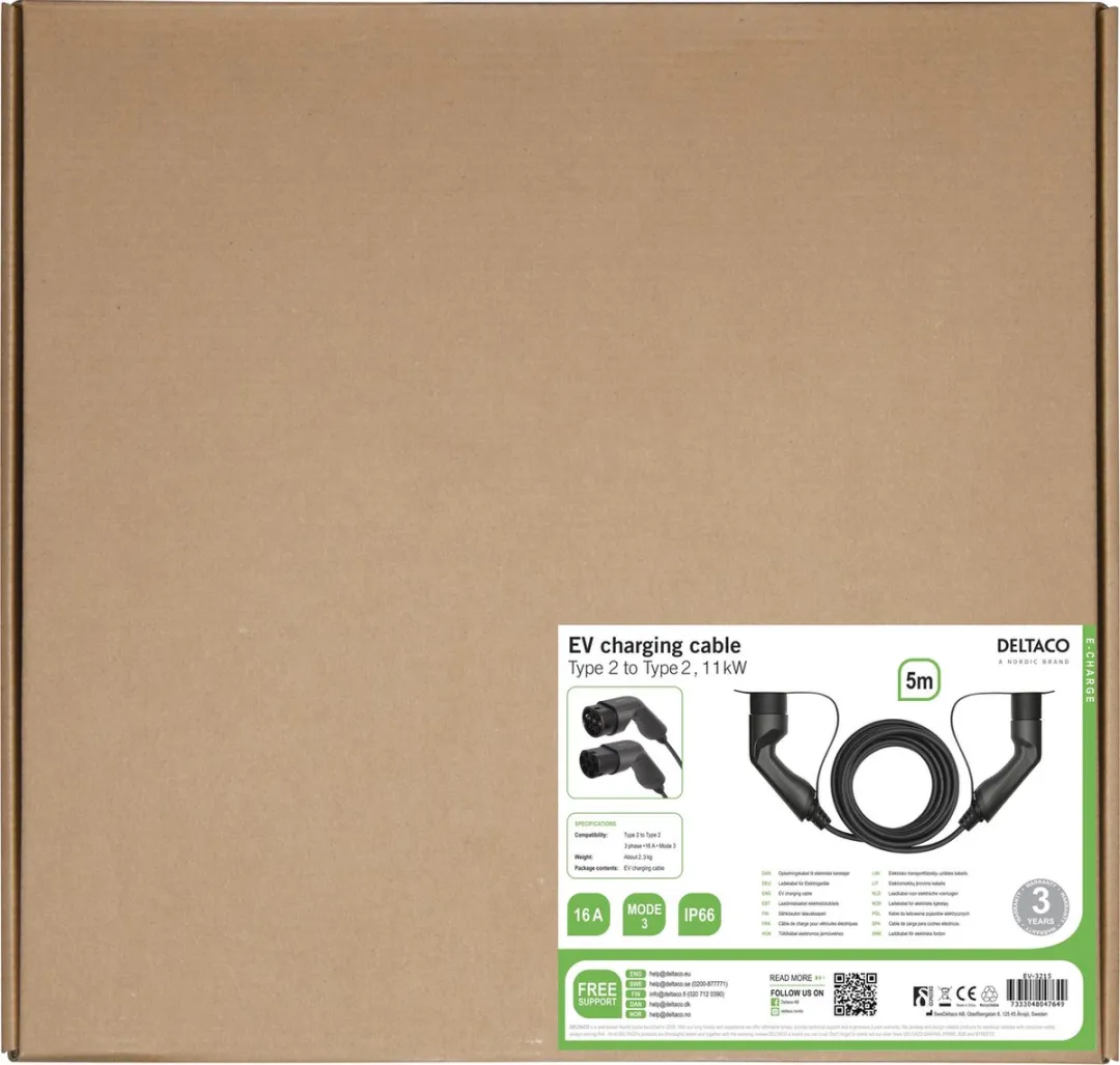 Deltaco e-Charge EV-3215 Oplaadkabel Type 2 - 16A 5m - Zwart - afbeelding 6 van 6