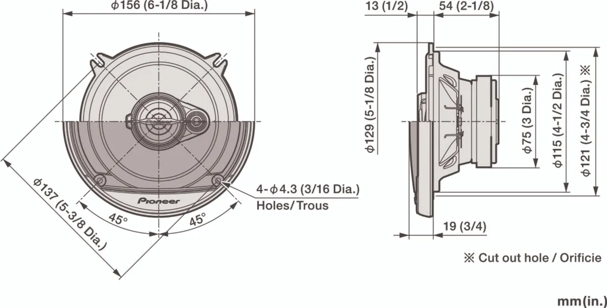 Pioneer TS-A1371F Autospeakers 300W - 13cm 3-wegs Zwart/Goud