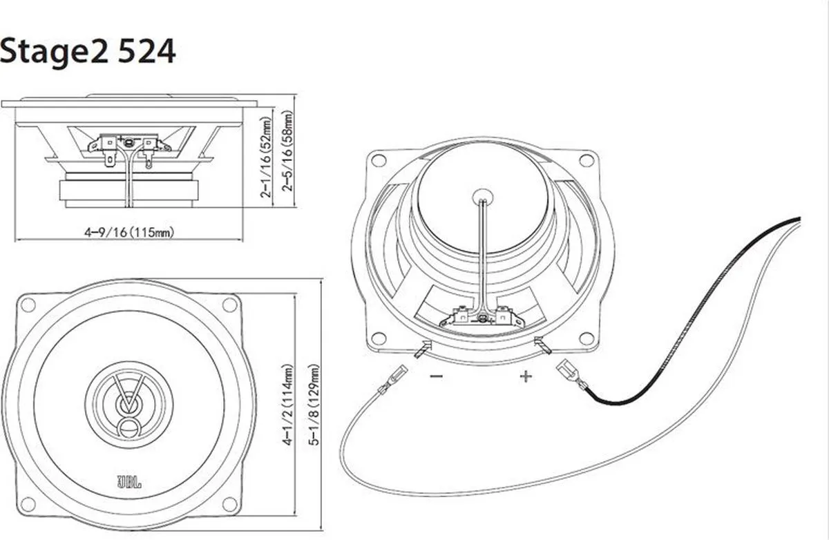 JBL Stage2 524 Autospeakerset 4-delig - 13cm Coaxiaal - Zwart