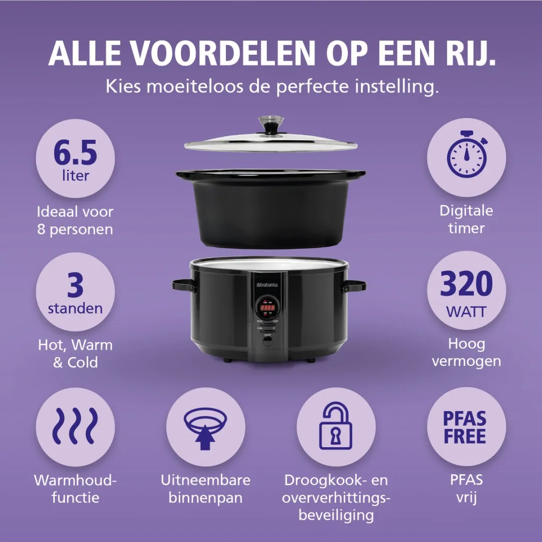 Brabantia Slowcooker BBEK1083MB - 6,5L - 320W - Zwart