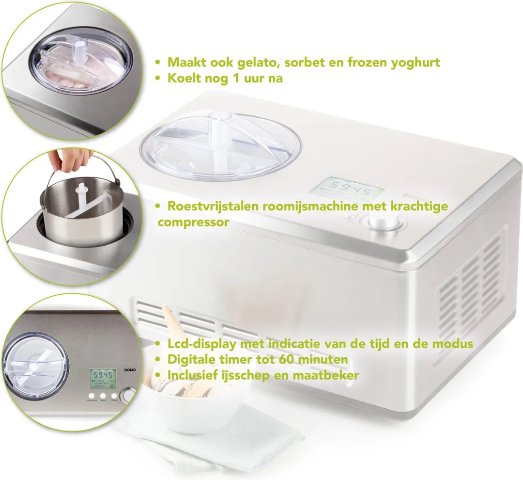 Domo DO9201I IJsmachine met compressor - 2L - RVS