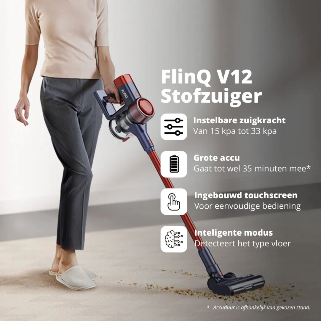 FlinQ V12 Pro Steelstofzuiger Draadloos - 180 Airwatts - Rood - afbeelding 6 van 6