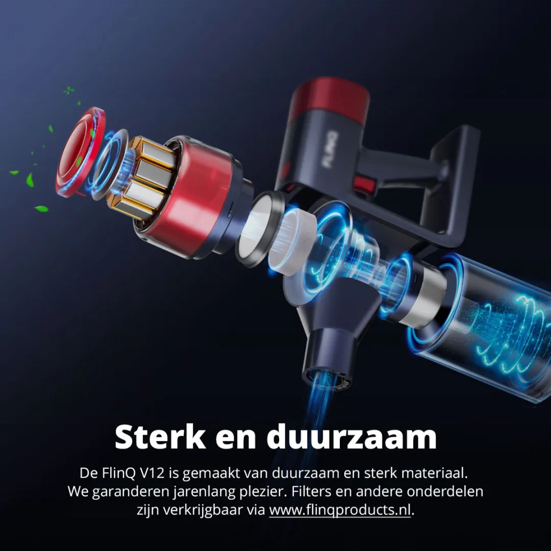 FlinQ V12 Pro Steelstofzuiger Draadloos - 180 Airwatts - Rood