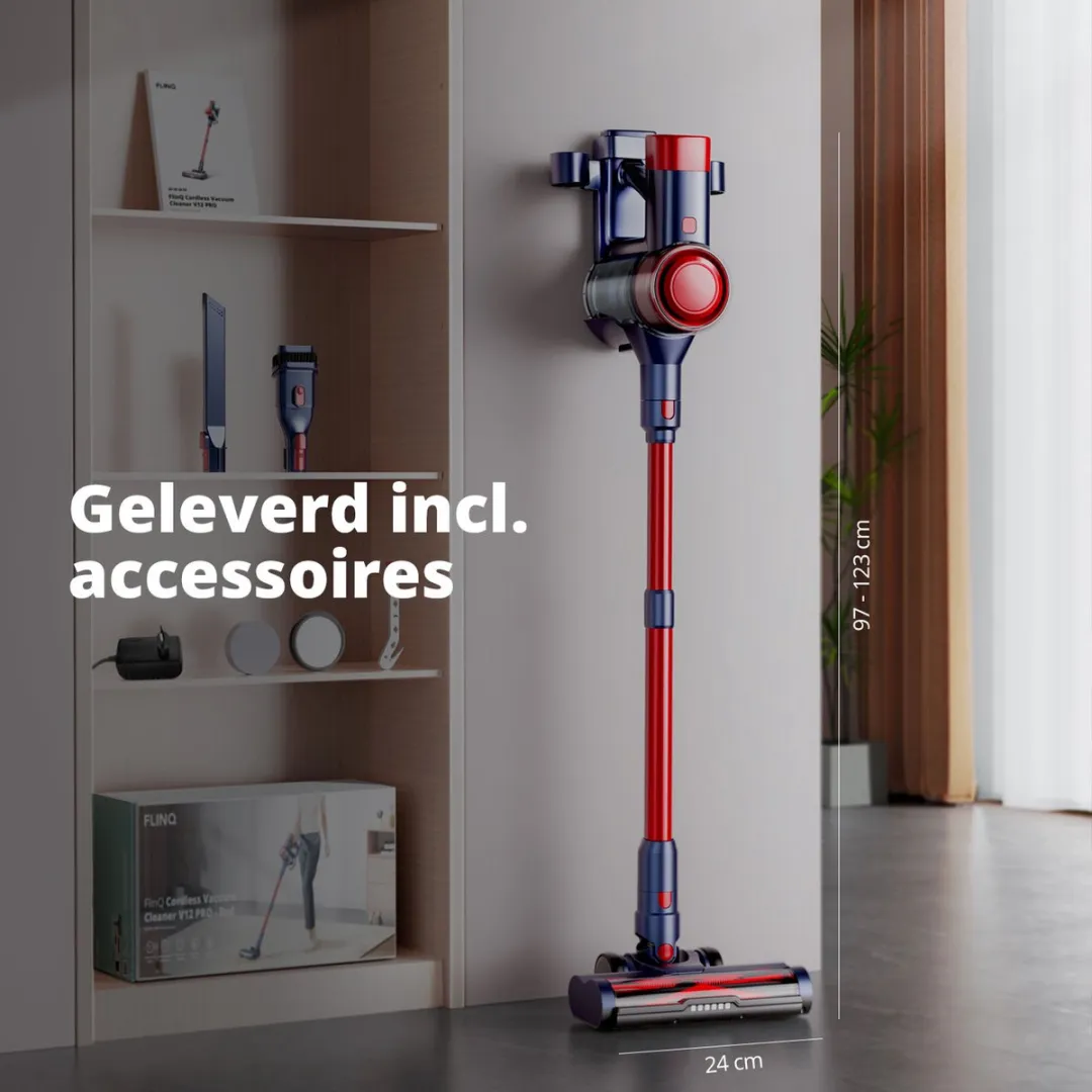 FlinQ V12 Pro Steelstofzuiger Draadloos - 180 Airwatts - Rood