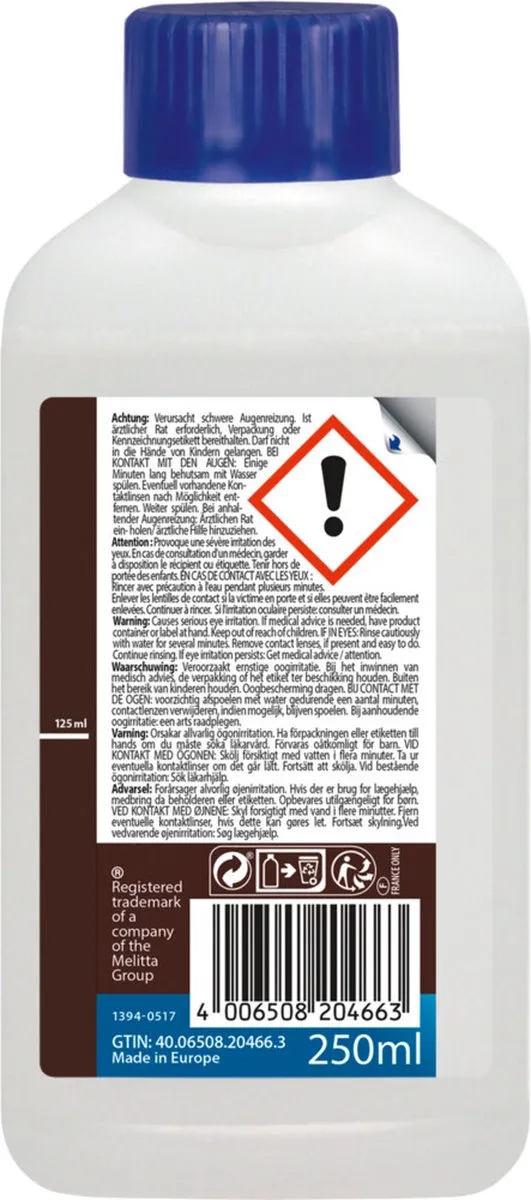 Melitta Anti-Calc Vloeibare Reiniger Espresso 250ml - 8 Stuks