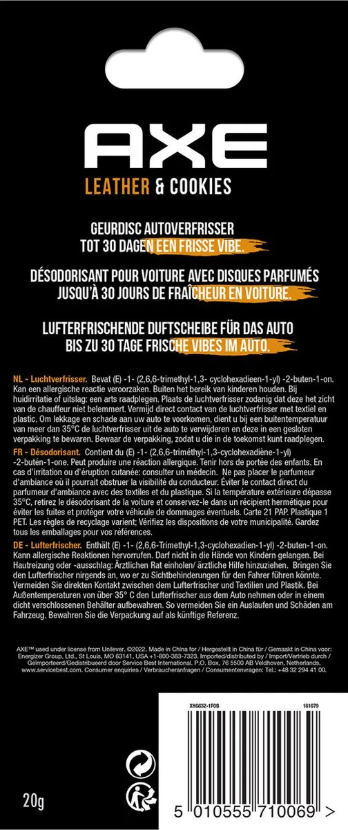 Axe 3D Luchtverfrisser Leather + Cookies - Zwart