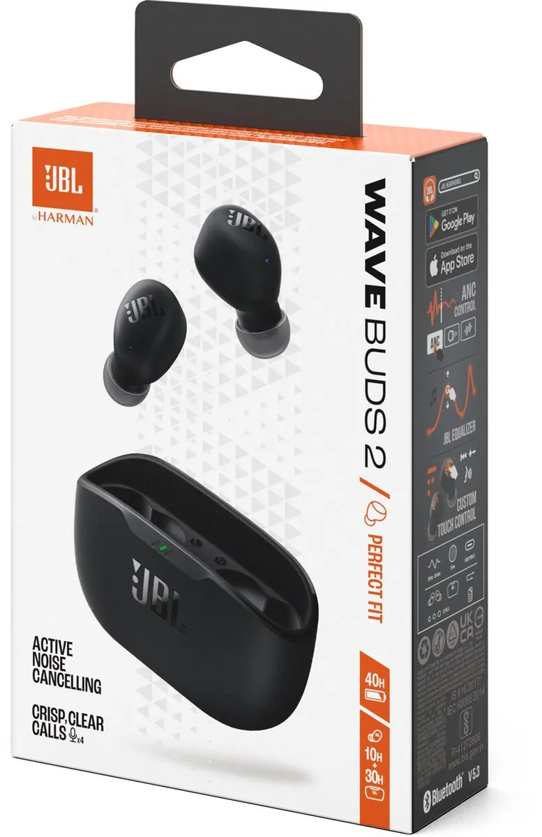 JBL Wave Buds 2 JBLWBUDS2BLK Oordopjes - 40 uur - IP54 - Zwart - afbeelding 6 van 6
