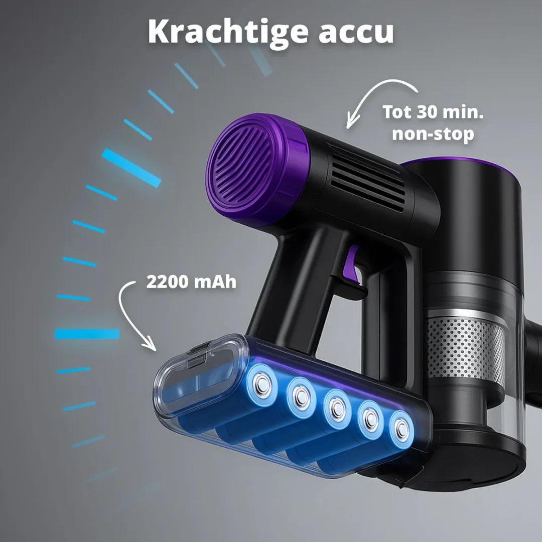 FlinQ Vacuum Cleaner V8 - Steelstofzuigers met Dweilfunctie - Steelstofzuiger Draadloos - Stofzuiger zonder Zak - Met Duurzame Accu - Snoerloos en geschikt als Kruimeldief