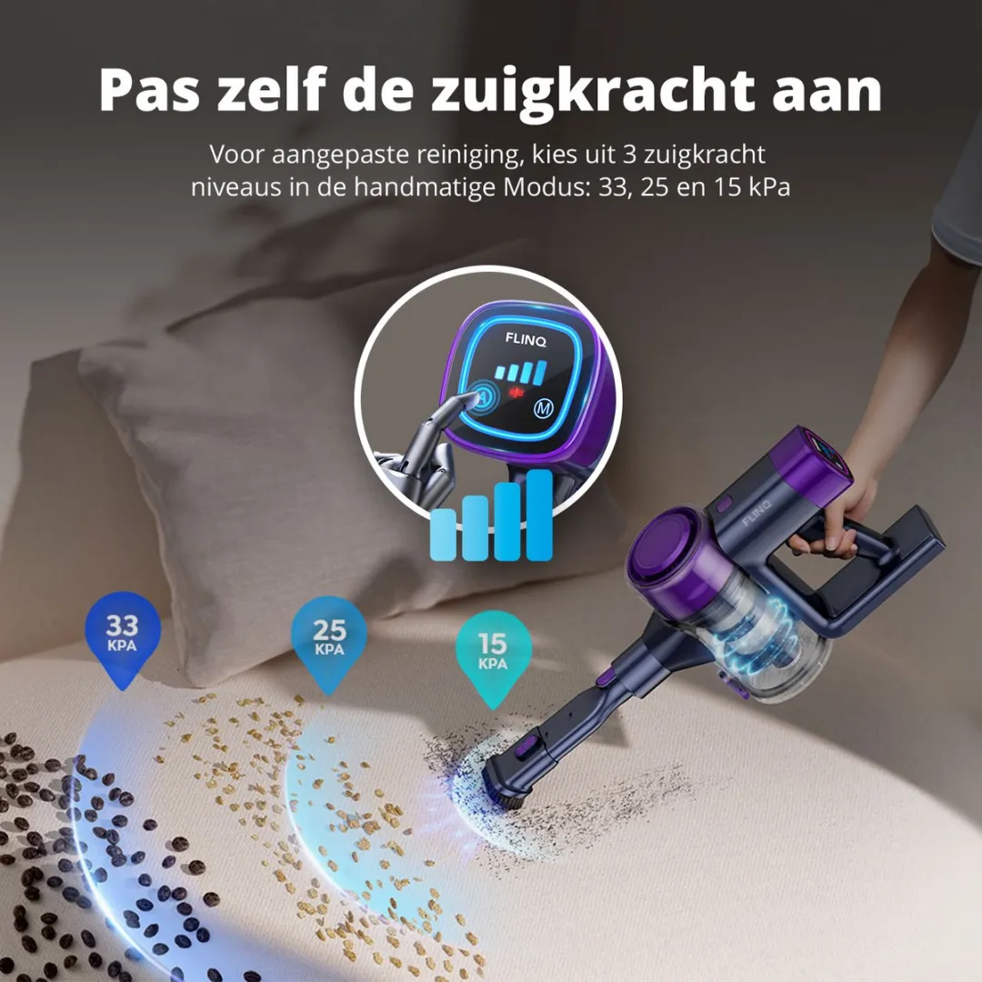 FlinQ Vacuum Cleaner V12 Pro - Steelstofzuiger Draadloos - Stofzuiger zonder Zak - Met Duurzame Accu - Snoerloos en geschikt als Kruimeldief - Paars