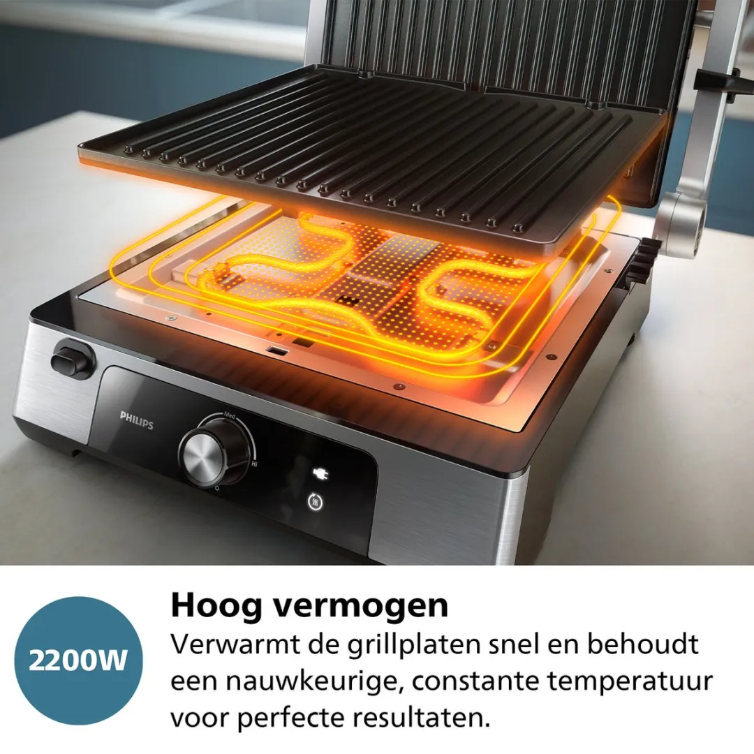 Philips Contactgrill HD6301/90 2200W - 2 Platen - 6 Sandwiches - Zwart - afbeelding 6 van 6