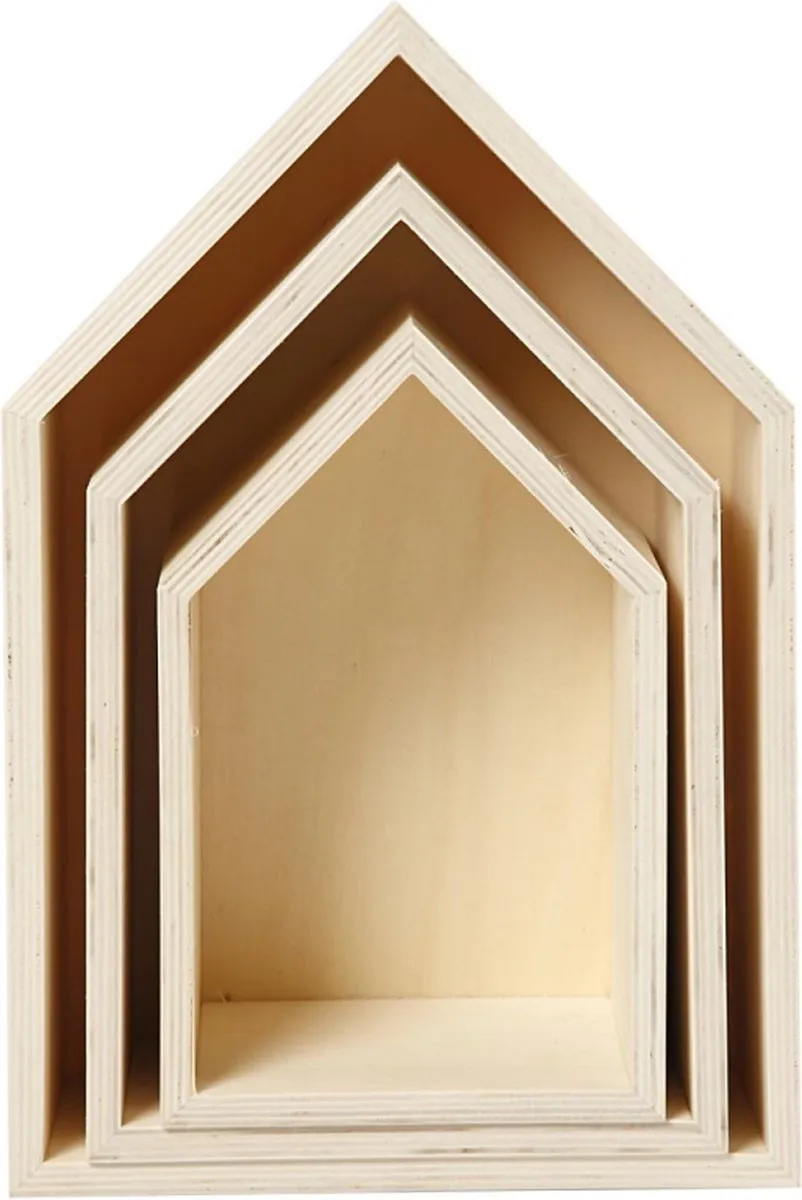Creativ Company Houten Showdozen Huizen Set 3 Stuks - Multicolor