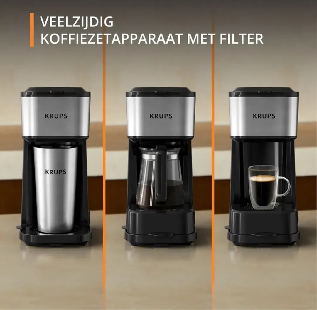 Krups Simply Brew 3-in-1 KM207D10 Koffiezetapparaat - 4 Kopjes - 0,45L - Zwart/RVS