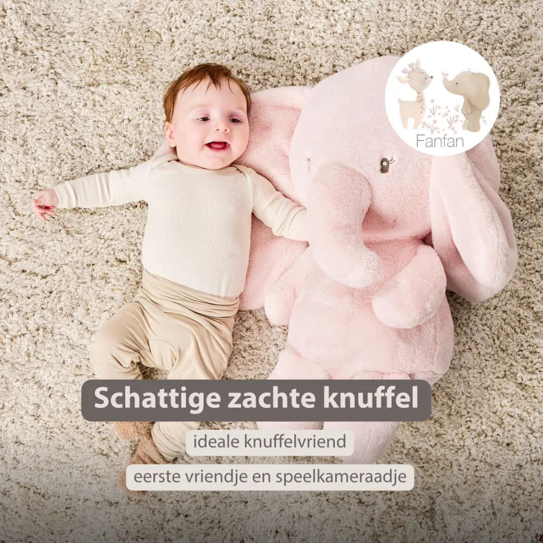 Nattou FanFan Maxi Knuffel Olifant 60cm - Roze - afbeelding 6 van 6