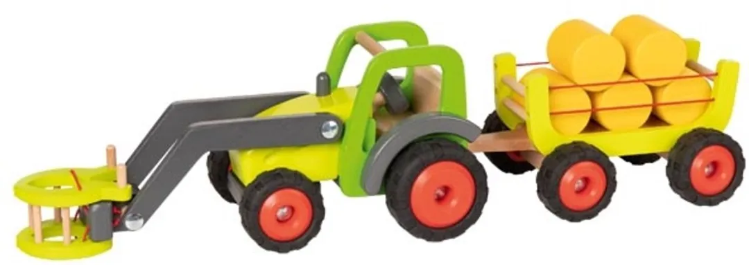 Goki Houten Tractor met Hooiwagen 5-delig - Multicolor