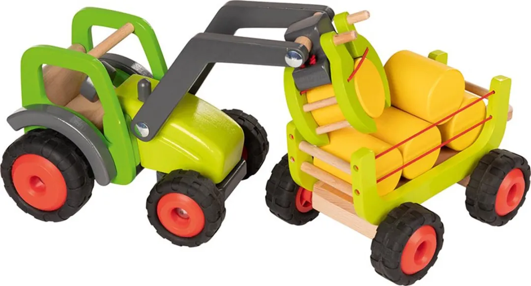 Goki Houten Tractor met Hooiwagen 5-delig - Multicolor