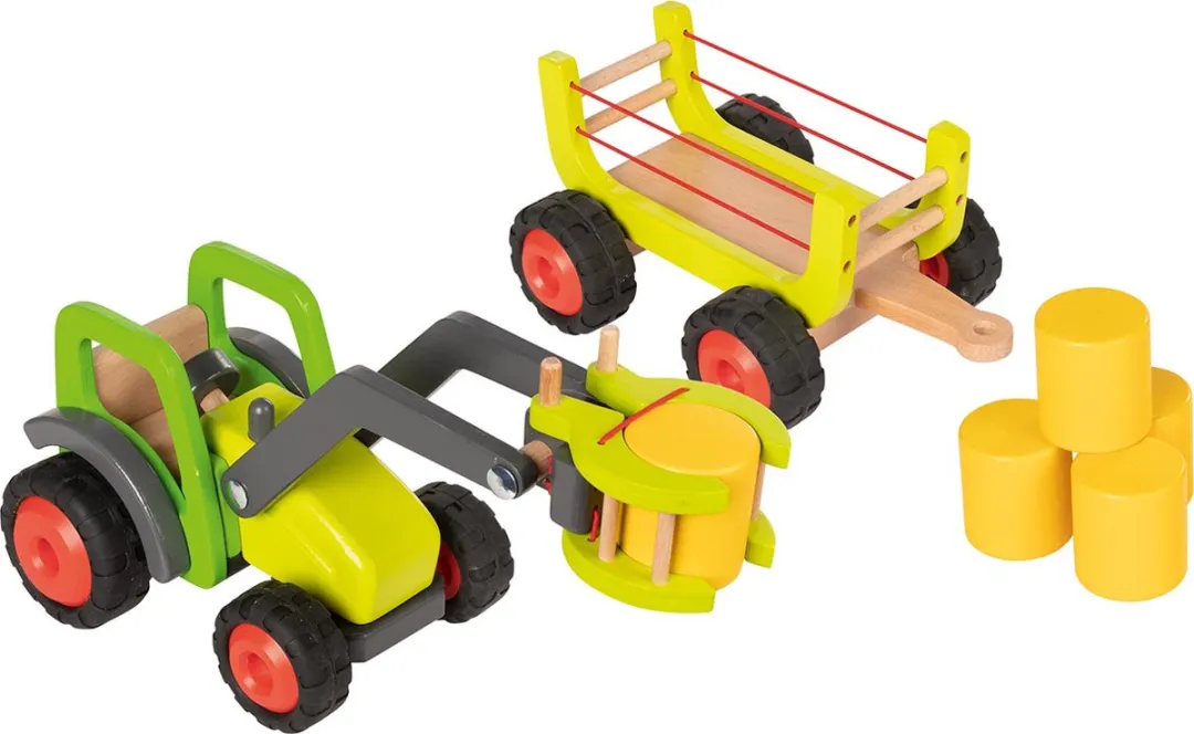 Goki Houten Tractor met Hooiwagen 5-delig - Multicolor