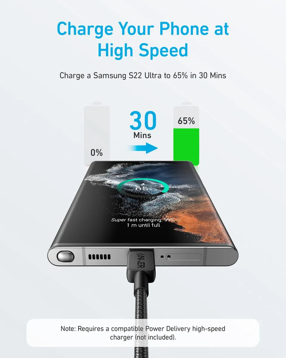 Anker Charging 322 USB-C Kabel 3m - Zwart
