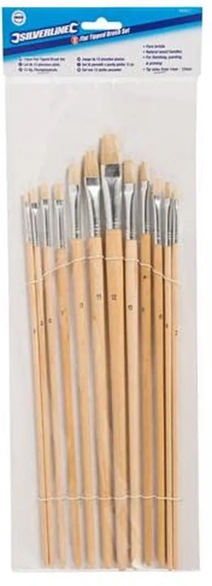 Silverline Penselen Platte Punten - 12 Stuks
