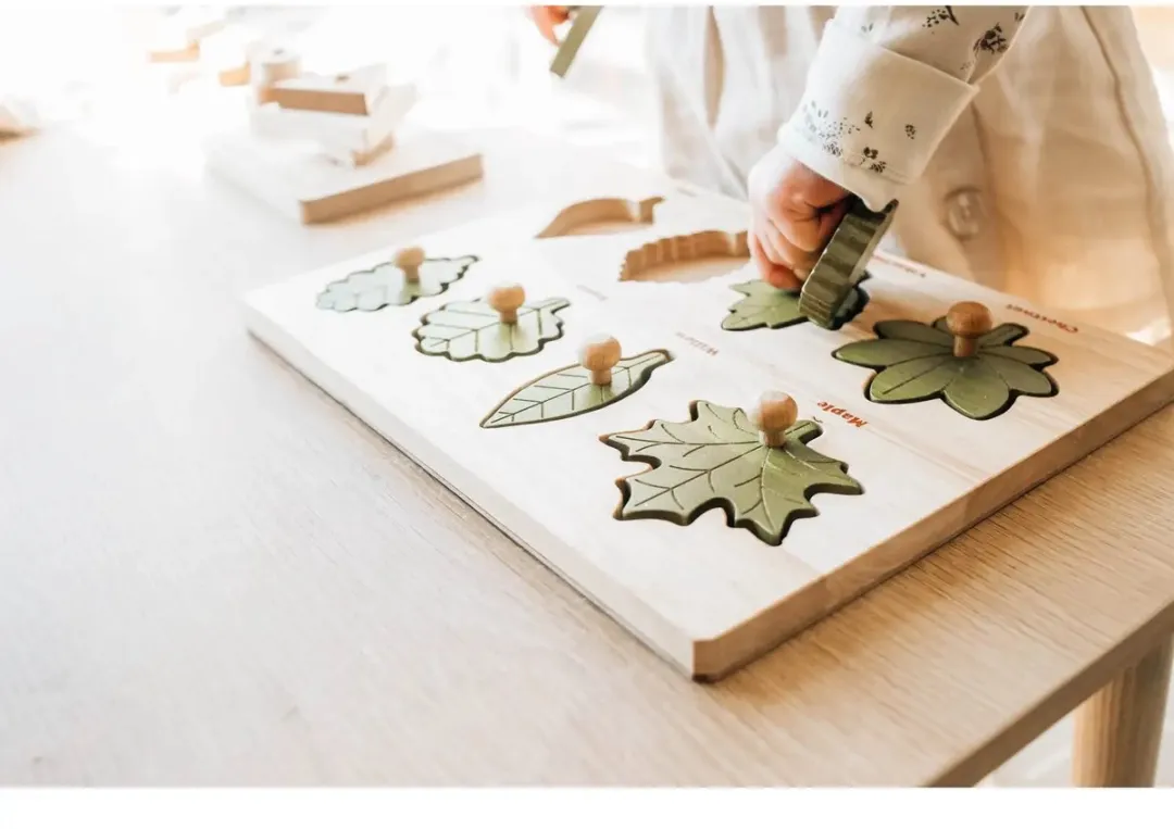 Montessori bladpuzzel van hout – educatief speelgoed natuur