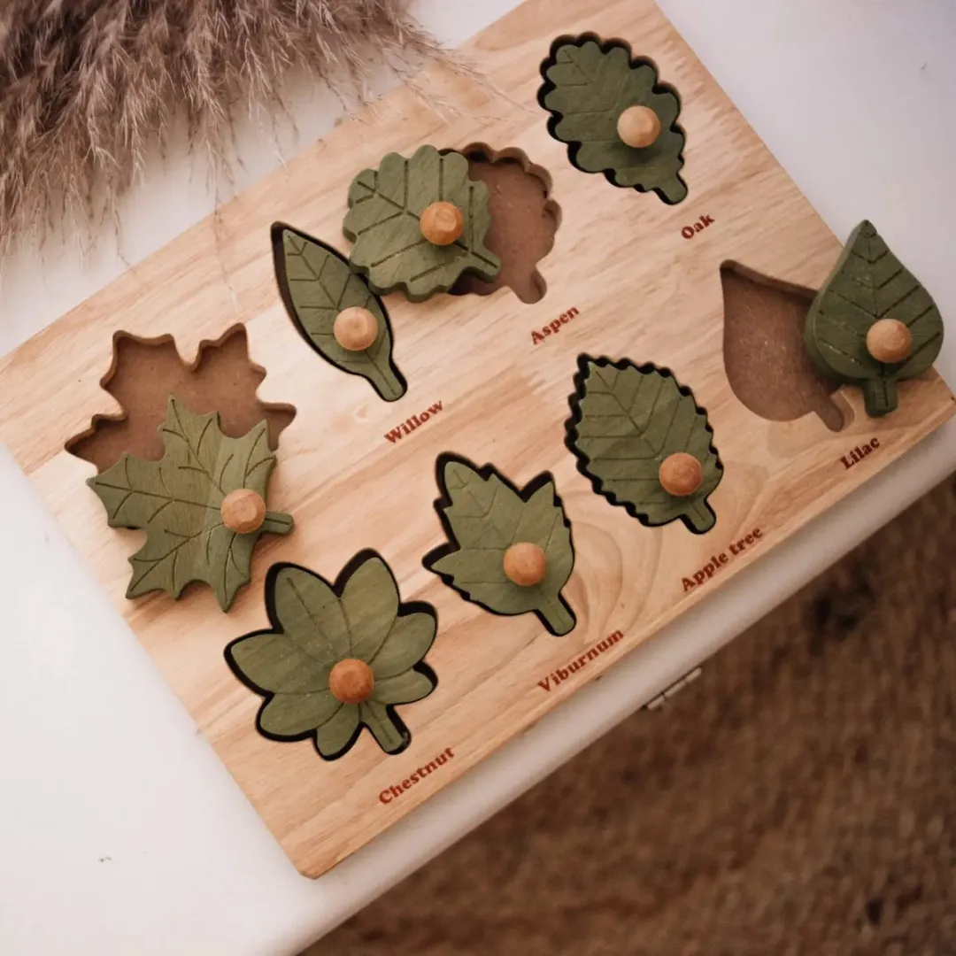 Montessori bladpuzzel van hout – educatief speelgoed natuur