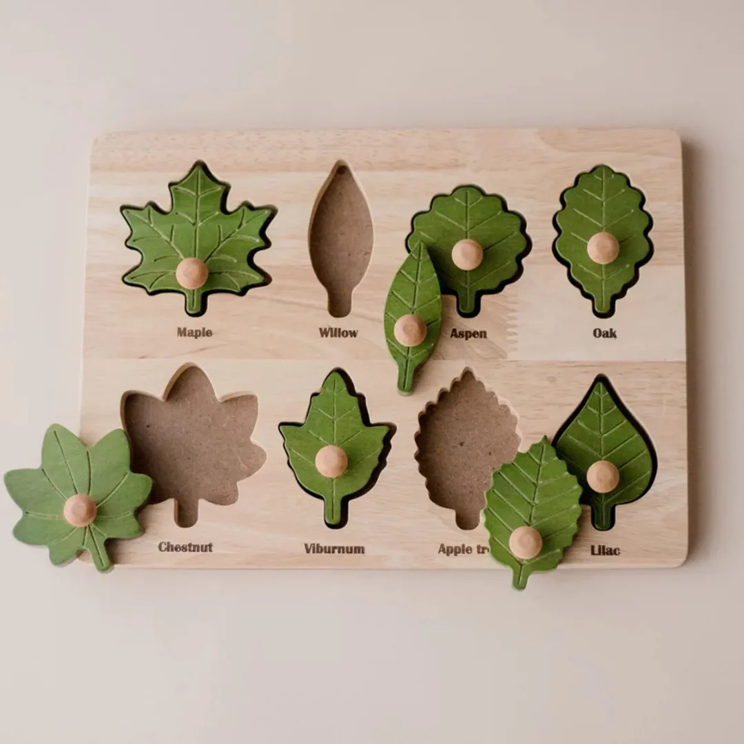 Montessori bladpuzzel van hout – educatief speelgoed natuur