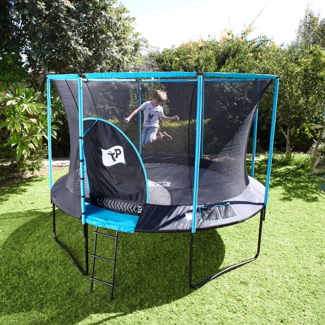 TP Toys Trampoline 365 cm Genius 12 - met veiligheidsnet - Zwart/blauw