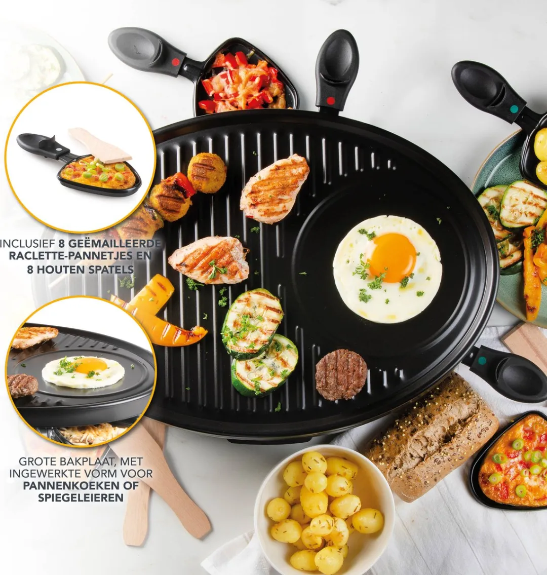 Domo DO9038G Raclettegrill 8 Personen - 1200W Zwart