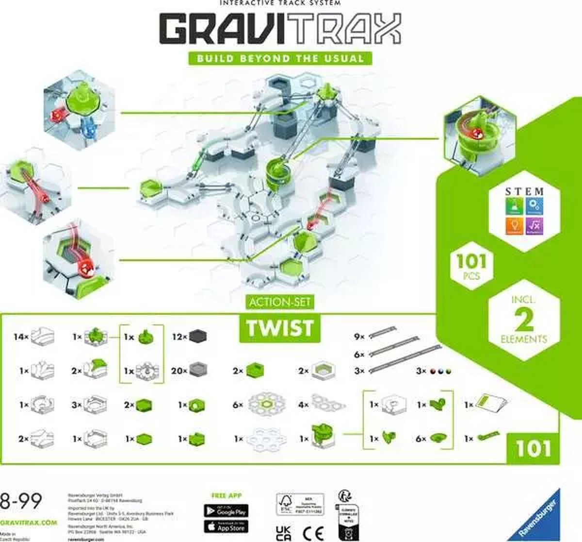 Ravensburger GraviTrax Action-Set Twist. Kombinierbar mit allen Produktlinien, Starter-Sets, Erweiterungen und Elementen für das GraviTrax-Kugelbahnsystem, interaktive Kugelbahn, Konstruktionsspielzeug für Kinder ab 8 Jahren