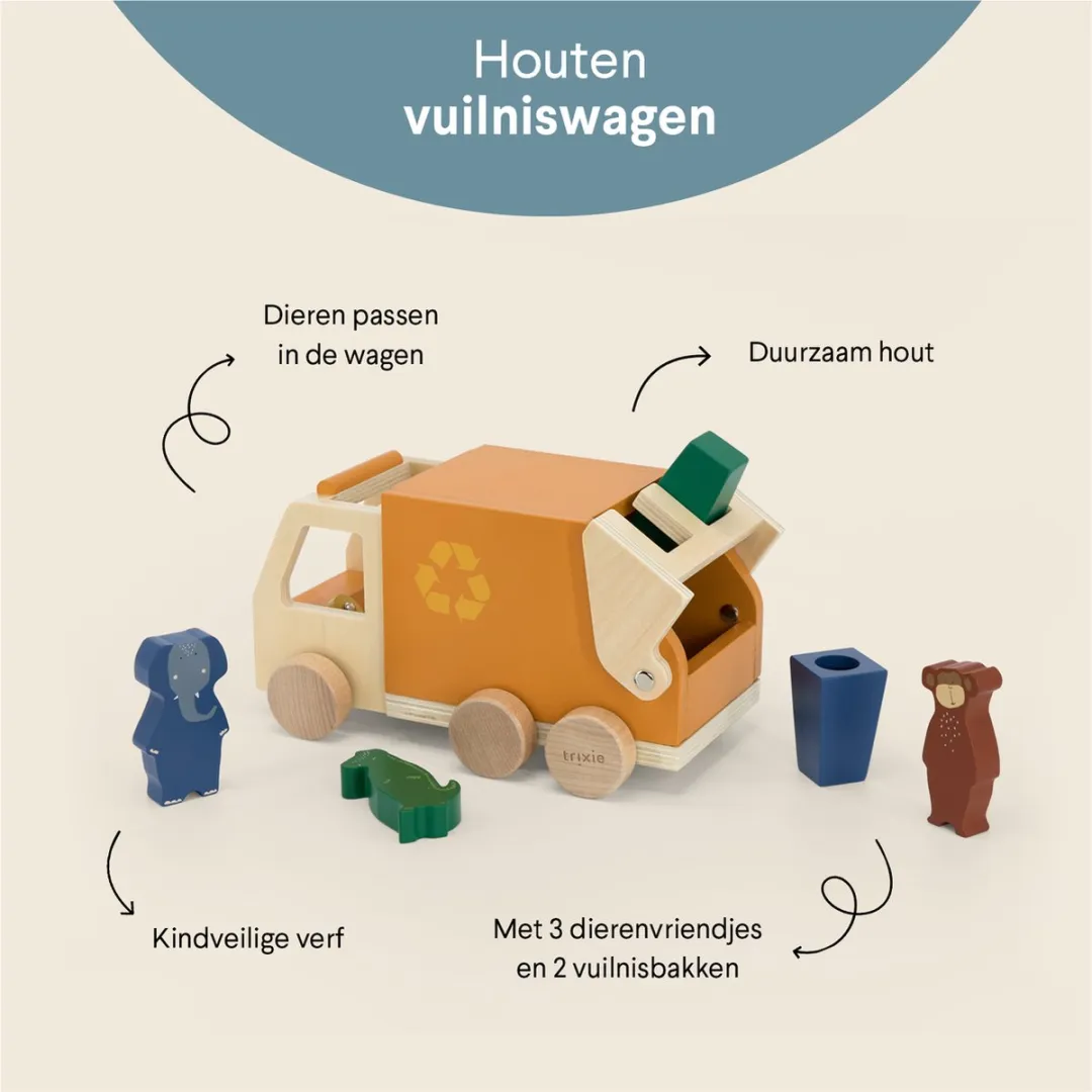 Trixie Houten Vuilniswagen Speelgoedauto 5400858364937 - Multi