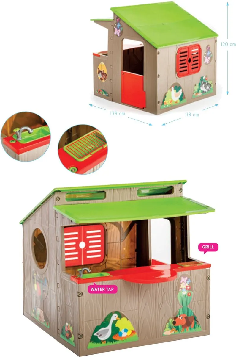 Paradiso Toys Kiosk Speelhuis 139x118cm - Groen/Rood/Bruin