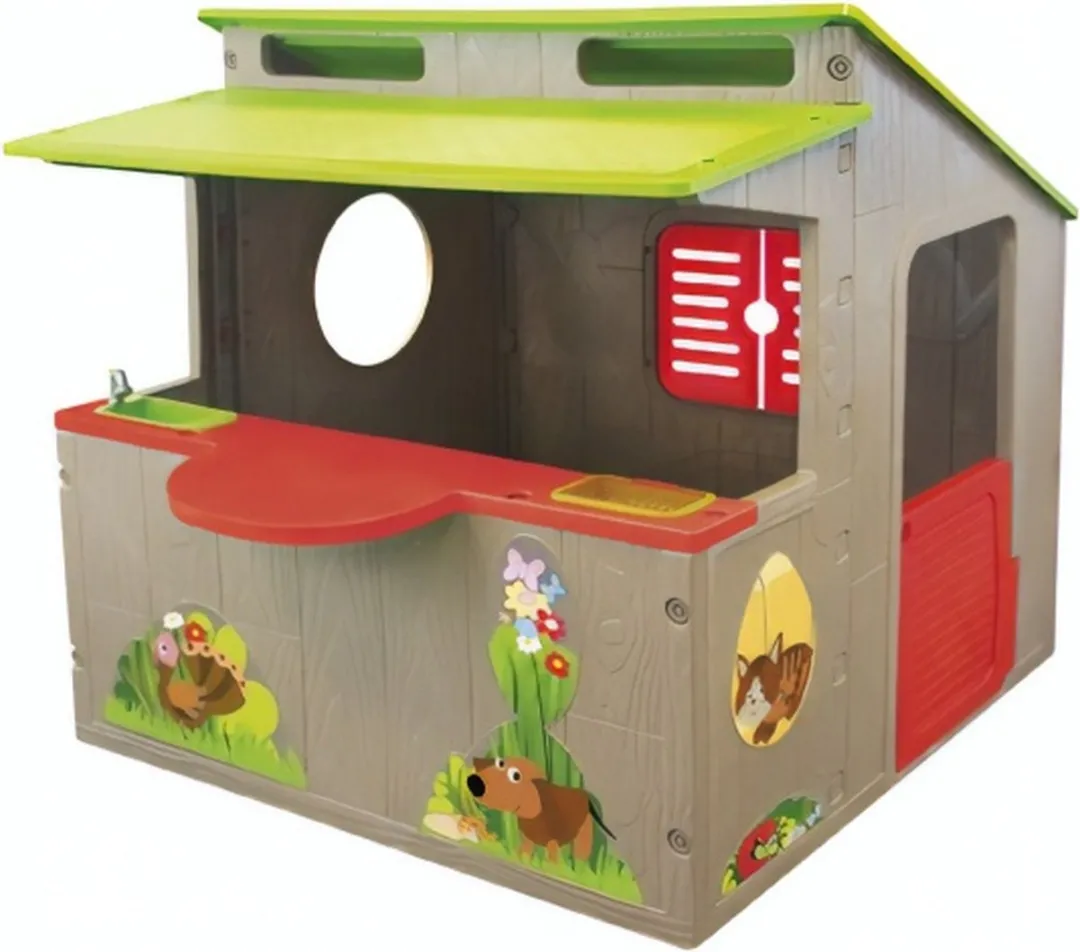Paradiso Toys Kiosk Speelhuis 139x118cm - Groen/Rood/Bruin - afbeelding 6 van 6