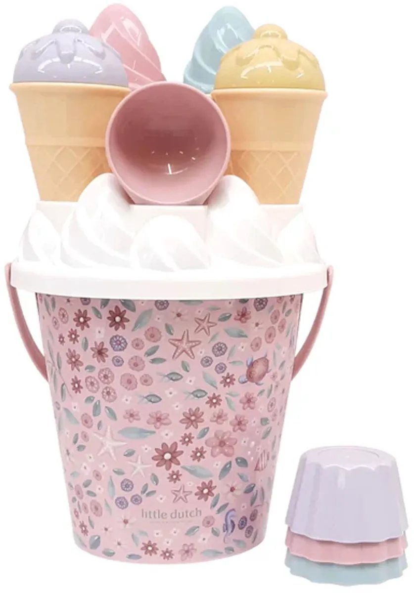 Little Dutch Strandset Ijsjes - Strand speelgoed - Vrolijke ijsjes - Emmer met schepjes - Zandbak geschikt