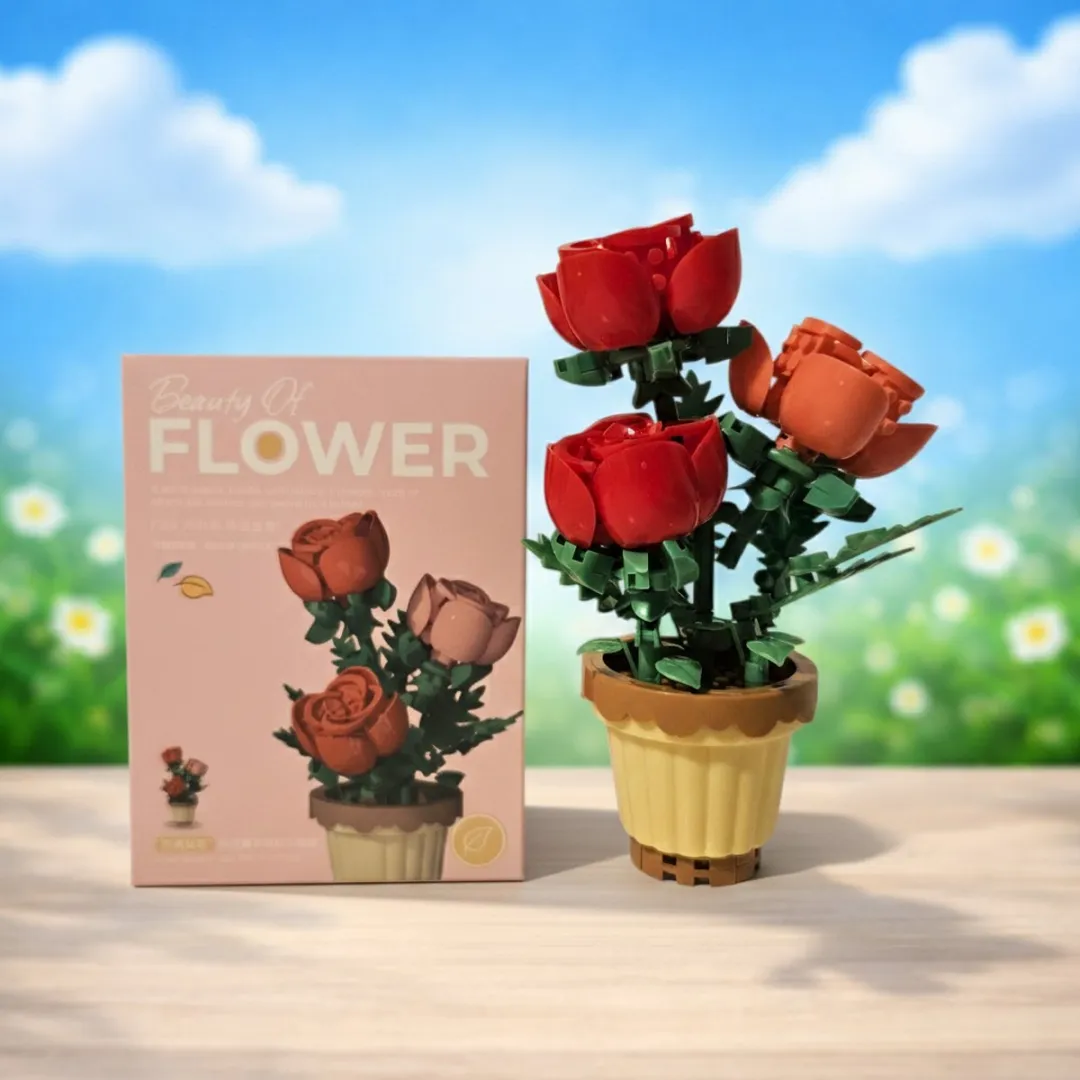DIY Bouwbloem Roos - 3D Rode Bloem van Bouwstenen - Romantische Decoratie & Creatief Bouwpakket