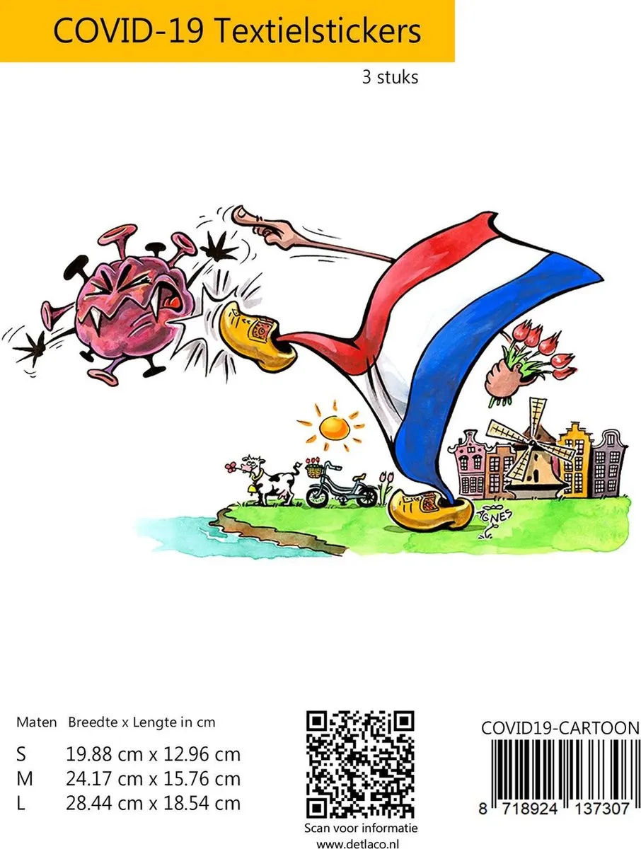 Deltaco COVID19-CARTOON Strijkplaatjes - 3 Stuks - Corona Karikatuur