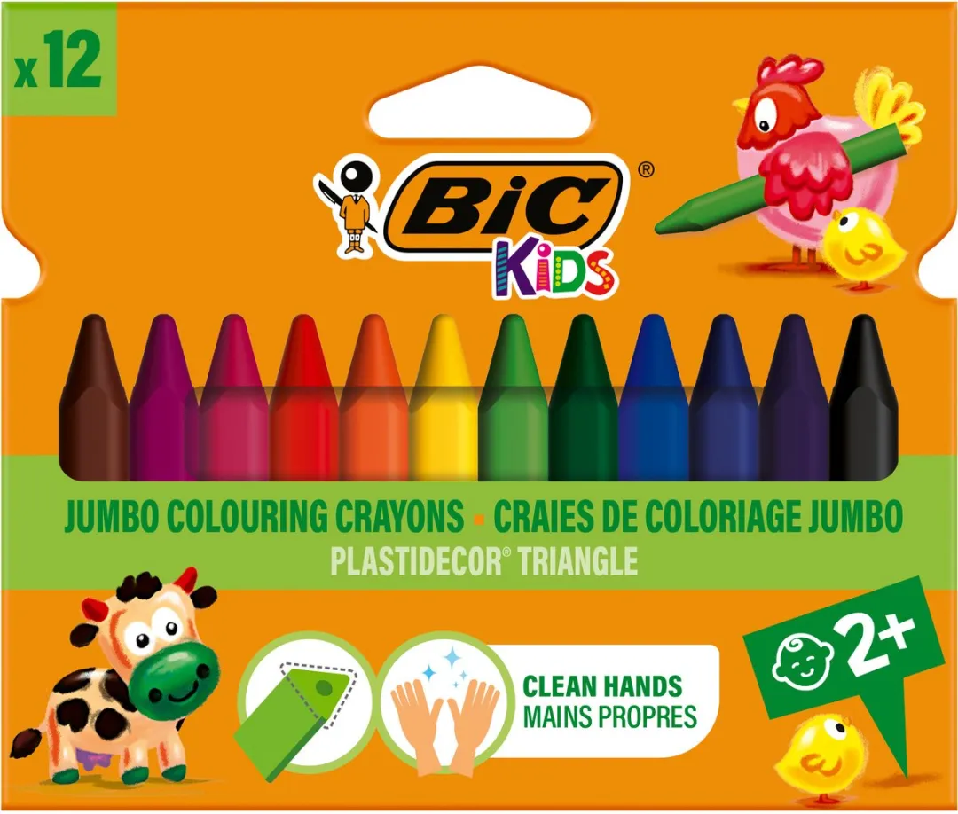 Bic Kids Plastidecor Driehoekige Kleurkrijtjes - 12 Stuks - Assorti