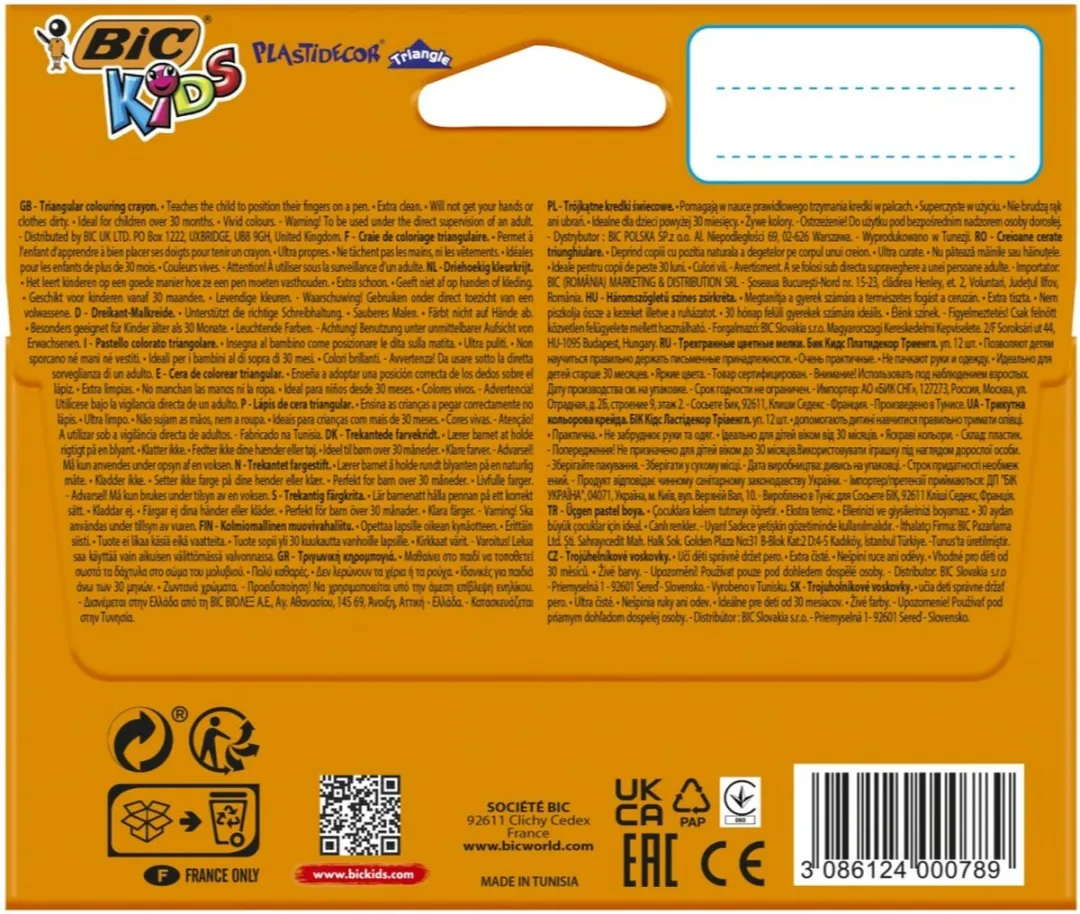Bic Kids Plastidecor Driehoekige Kleurkrijtjes - 12 Stuks - Assorti