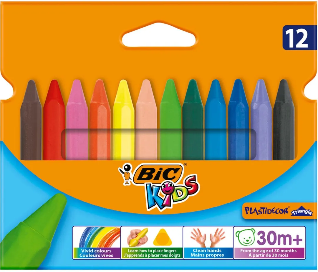 Bic Kids Plastidecor Driehoekige Kleurkrijtjes - 12 Stuks - Assorti